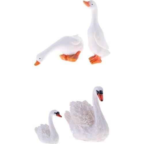 2 Pair of Realistic Duck and Swan Figure for Home Table Garden Water Pond Decoration