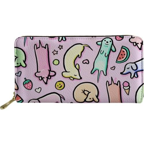 2020 New Fashion Girl Clutch Leather Wallet Sausage Dog Print Woman Luxury Card Holder Female Card Package Money Bags Ladies Bag