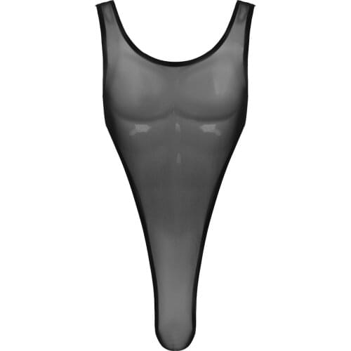 2021 Mens Sexy See Through Sheer Mesh Lingerie Bodysuit Leotard Sleeveless High Cut Bulge Pouch leotard Tank Wrestling Singlet