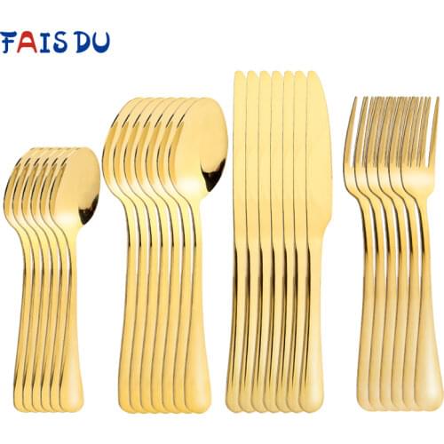 24 Pcs/set Stainless Steel Cutlery Dinnerware Golden Table Cutlery 24 Pieces Kitchen Tableware Spoons Forks