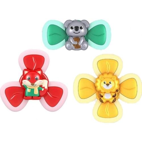 3Pcs/Set Spinning Top Cartoon Animal Hand-eye Coordination Safe Suction Cup Spinning Top Toy Glass Educational Toys for Children
