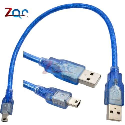30cm USB 2.0 A Male To Mini B 5pin Male PC Data Cable Cord Leads for Arduino MCU Nano 3.0 Pro Also for Old Mobile Phone