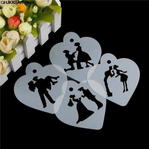 4PCS/Set Couple Lovers Cupcake Cookie Stencils Cake Template Mold Baking Tools For Cakes Wedding Decoration Cake Stencil 4styles