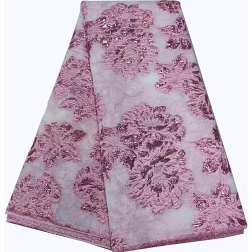 5yards/pc) Light and soft flowers African jacquard weave net lace fabric pink tulle lace for party dress FHS099