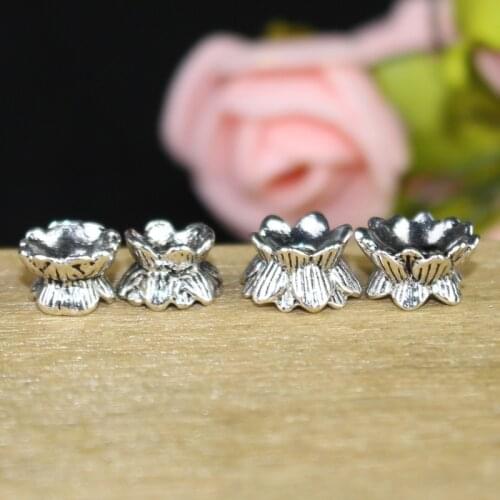 50pcs/lot Tibetan Silver Lotus Flower Bead Cap Double Sides Alloy Receptacle Buddhism Decoration Charm DIY Jewelry Making Spacer
