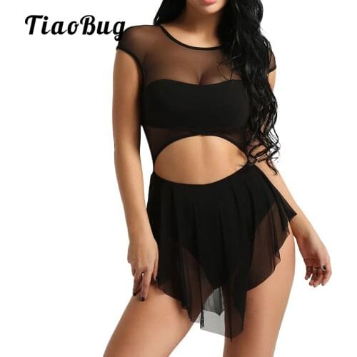 Ballet Dress Women Girls Asymmetric Mesh Dance Gymnastics Leotard Dress Dancewear