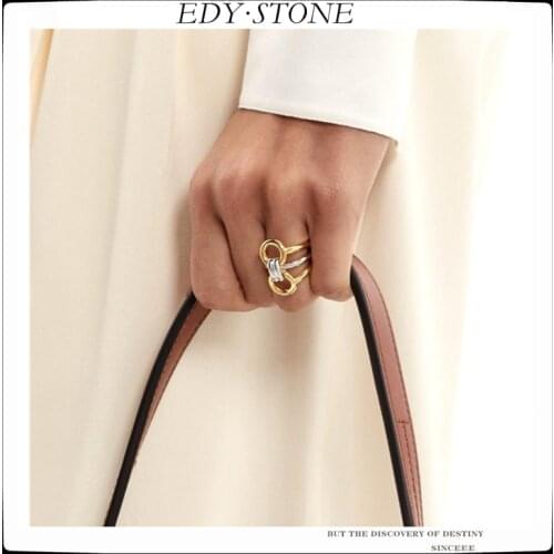EDY TOP Brand Quality Multi-layer Geometric Exaggeration Gold Silver Color Matching Rings For Women Girls Party Wedding Jewelry