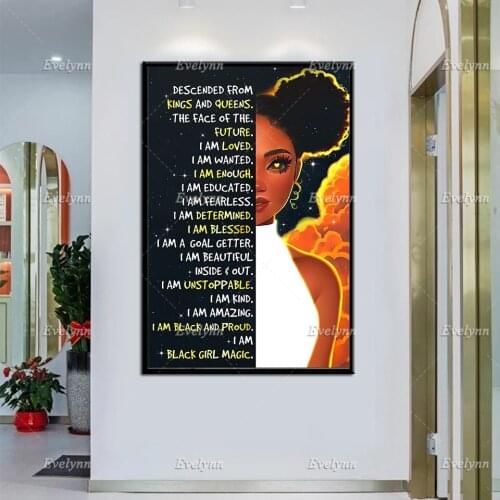Black Girl Magic Canvas Art, Afro Girl Poster Print, Black Girl Pride Wall Art,Afro Queen Youth Black Girl Home Decor Gift