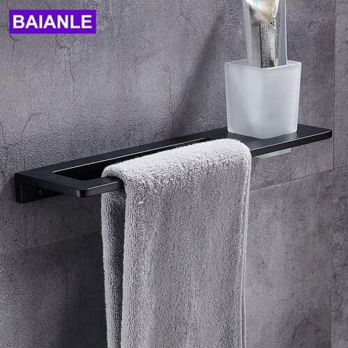 Black Towel Bar + Toothbrush Cup Space Aluminum Towel Rack In The Bathroom Wall Mounted towel Holder bathroom accessories