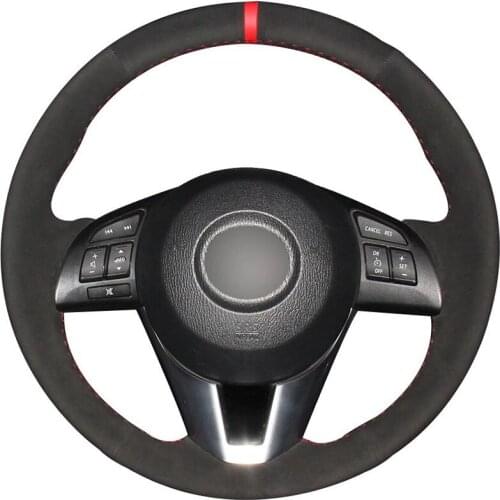 DIY Hand-stitched Car Steering Wheel Cover Black Suede for Mazda 3 Axela Mazda 6 Atenza Mazda 2 CX-3 CX3 CX-5 CX5 Scion