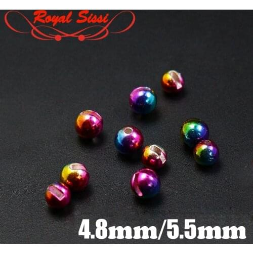 Hot 20pcs/pack 4.8&5.5mm assorted Slotted Tungsten beads rainbow color round heavy head beads fly tying big metal beads jig head