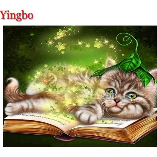DIY Diamond Painting Cute Cat Magic Book Cross Stitch Kit Needlework Square/Round Diamond Mosaic Diamond Embroidery Crafts Hobby
