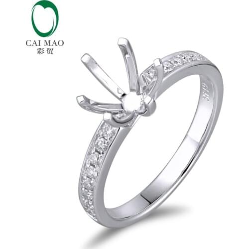 Retro 6.0-6.5mm Round Shape 14K White Gold & 0.26ct Diamond Engagement Semi Mount Setting Ring