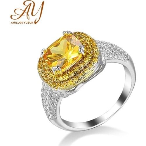 Anillos Yuzuk Silver 925 Jewelry Ring For Women Square Shape Topaz Citrine Gemstone Ring Party Female Silver Ring Fine Jewely