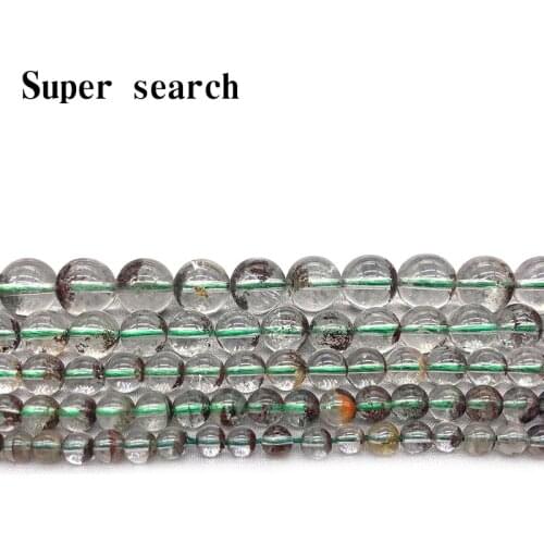 Wholesale Natural Stone Round Beads Green Moss Quartz Phantom Crystal Loose Smooth Bead DIY Bracelet Jewelry Making No Glass