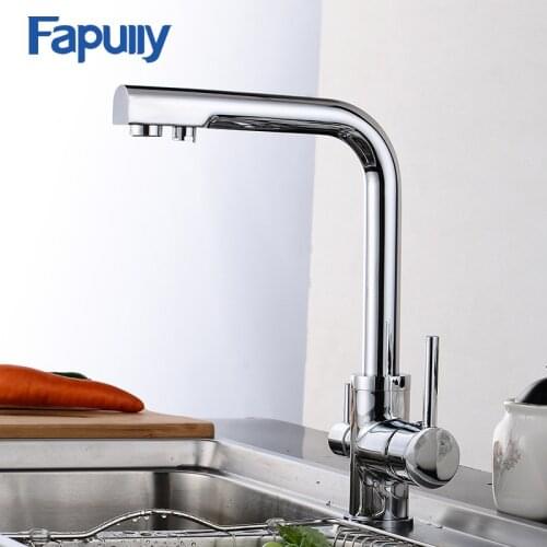 Fapully Kitchen Faucet Double Spout Drinking Water Filter Tap Kitchen Faucets Purified Water Spout Mixer torneira cozinha 576-33
