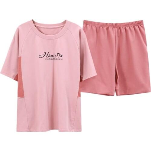 Summer Ladies Cotton Pajams Sleepwear Women Pink Color Short-sleeved Pijama Suit Female Clothes Sets Outfits