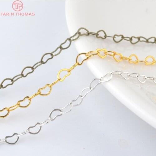 2 meters width 3MM Quality Gold Color Plated Copper Heart Link Chains Necklace Chains Diy Jewelry Findings Accessories