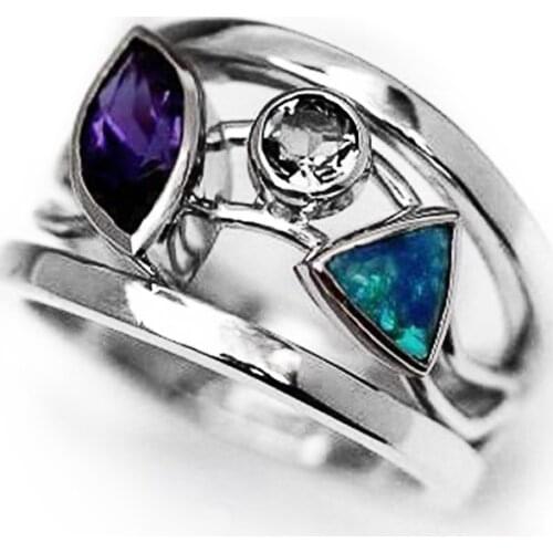 Huitan Trendy Female Finger Ring Hollow-out Colorful White/Blue/Purple CZ Stone Party Accessories Daily Wear Fine Women Jewelry