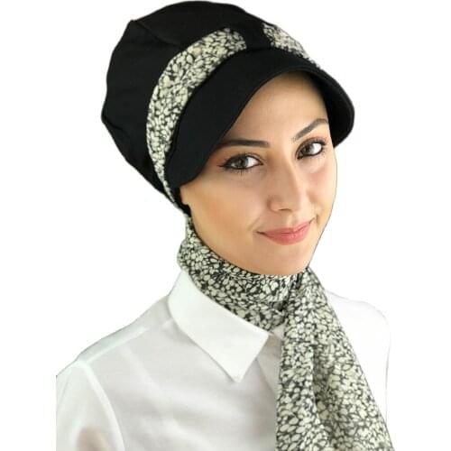 Islamic Fashion Muslim Women Hijab 2021 Trend Single Size Bathing Cap Beret Ready Shawl Scarf Buckle Hat Black Hijab Women 'S Hat