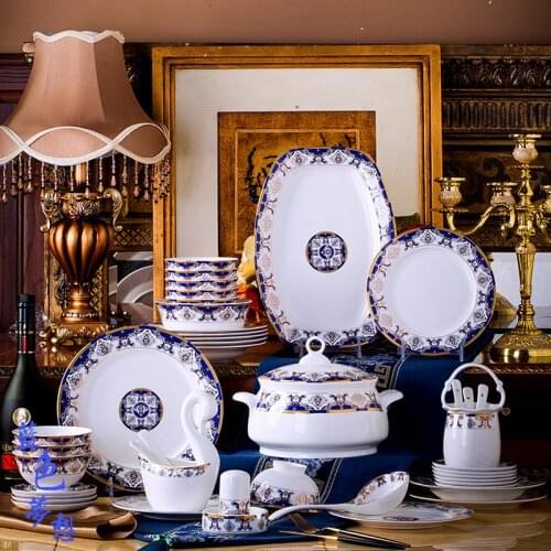 60 Heads Dish set home simple European jingdezhen ceramics Chinese bowl plate combination dishes and plates sets