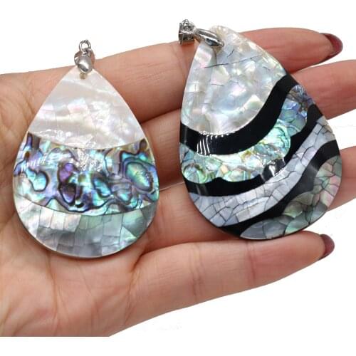 Natural Splicing Shell Pendant Water Drop Shape Abalone Shell Charms for Women Men DIY Necklace Jewelry Making Gift