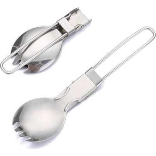 NEW 2 In 1 Spork Picnic Spoon Fork Outdoor Tableware Foldable Stainless Steel Traveling Camping Folding Cutlery Dishes