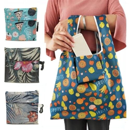 New Magic style Nylon Large Tote Reusable Polyester Portable Shoulder Handbag Cartoon Green Folding Pouch Shopping Bag Foldable