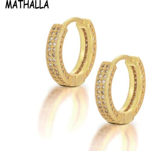 MATHALLA Minimal Jewelry Hiphop Gold Hoop Earring Bling Women Clip Earrings Iced Out CZ Huggie Earrings for men
