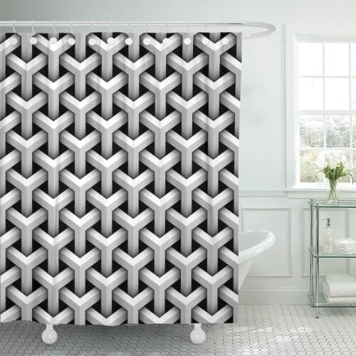 Optical of Gray Blocks Patern Pattern Cube Net Abstract Shower Curtain Waterproof Polyester Fabric 72 x 78 inches Set with Hooks
