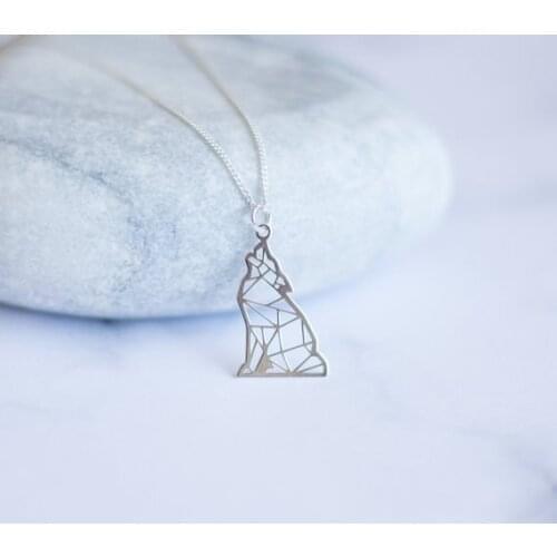 Stainless steel howing Wolf Necklace Origami Wolf Origami Pendant Howl at the Moon geometric Wolf Animal Lover