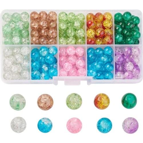 Pandahall Transparent Crackle Glass Beads Mixed Color Round for Jewelry Making Handmade Bracelet Necklace DIY Hole 1.1~1.3mm