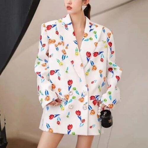 New Womens Printed Casual Loose Suit V-neck Long Sleeve Sexy Straight Suit Jacket 2021 Fall Fashion Boutique Clothing