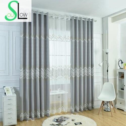 Slow Soul Gray Embroidered Pastoral Floral Tulle Curtains Cortinas For Living Room Cortina Kitchen Bedroom Sheer Children