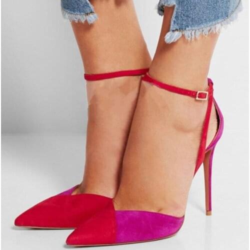 Sestito Girls Fashion Mixed Color High Heels Dress Party Shoes For Ladies Pointed Toe Cut-outs Pumps Women Buckle Strap Shoes