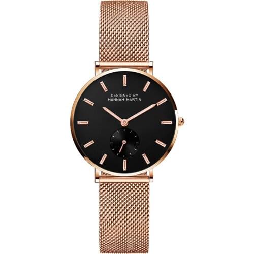 Stainless Steel Mesh Band Japan Quartz Movement High Quality Waterproof Women IP Plating Black Ladies Watch 36mm Dropshipping