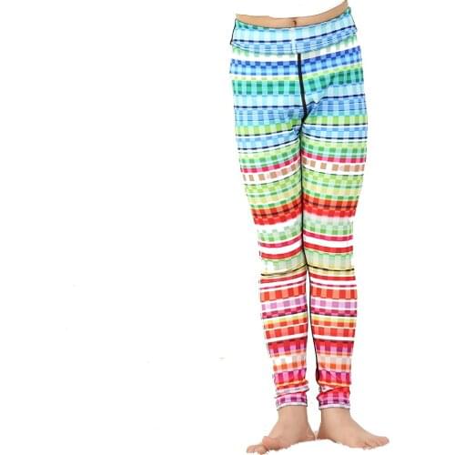 Blue Red Striped Print Primary School Girls Sports Leggings Fast Dry Slim Gym Dance Pants