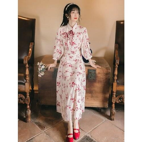 BLLOCUE Lady Modern Cheongsam Improved Dress Summer 2020 New French Retro Chiffon Fairy Floral Womens Fashion Elegant Dresses