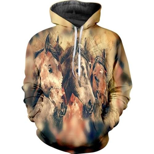 UJWI Hoodies Sweatshirts Adult Fashion Loose 3D PrintedRetro brown horse Casual Big Size Man Autumn Hoodies
