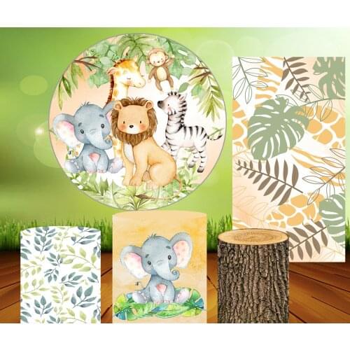Tropical Jungle Wild Animal Circle Round Background Baby Shower Birthday Party Banner Candy Table Plinth Cover Elastic 1021