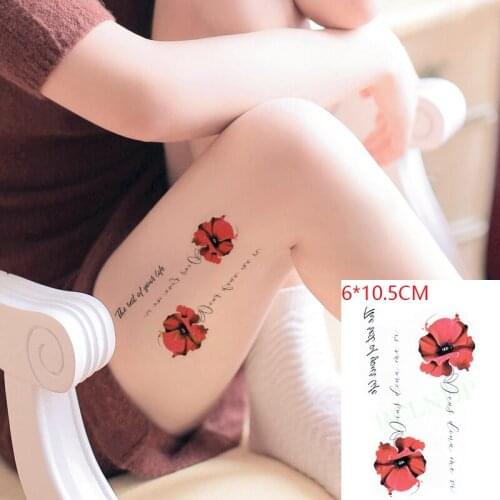 Waterproof Temporary Tattoo Sticker Red Rose Flower English Letter Body Art Flash Tattoo Fake Tattoo for Women Men