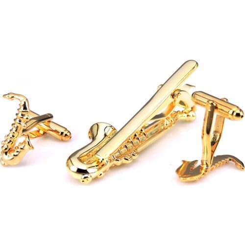 High Quality Hot Sale Bran Stamping Gemelos Fashion Cuff Links Wedding Mens Custom Golden sax Cufflinks and tie clip Cufflinks