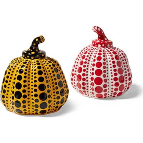 YAYOI KUSAMA WAVE POINT PUMPKIN HAND PAINTED RESIN CRAFT PUMPKIN FIGURINE STATUE CREATIVE WINE CABINET ORNAMENTS X1066