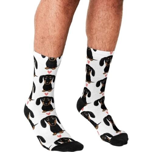 2021 Funny Mens socks Dachshund Dog Cute Heart Love Printed hip hop Men Happy Socks cute boys street style Crazy Socks for men