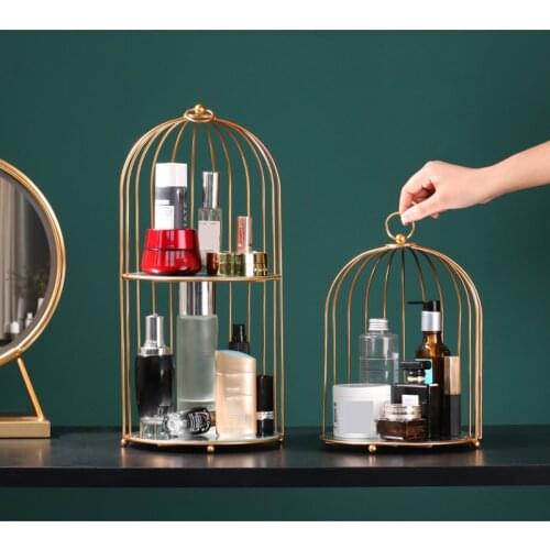 Iron Art Makeup Organizer 2 Layers Jewelry Box Cosmetic Organizer Makeup Box Lipstick Perfume Shelf Holder Bathroom Organizer