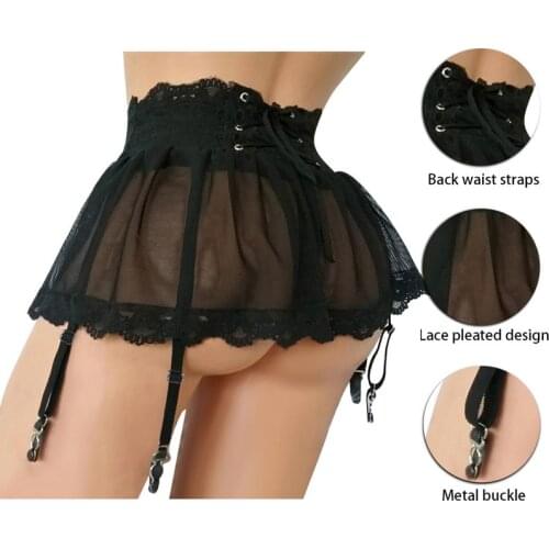Womens High Waist Lace Bandage Sexy Mini Skirt Adjustable Garter Belt Short Dress With Four-breasted Girls Gift Ladies Lingerie