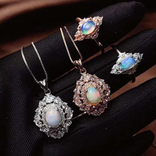 100% Natural Opal jewelry set Natural Real Opal 925 sterling silver 1pc pendant,1pc ring