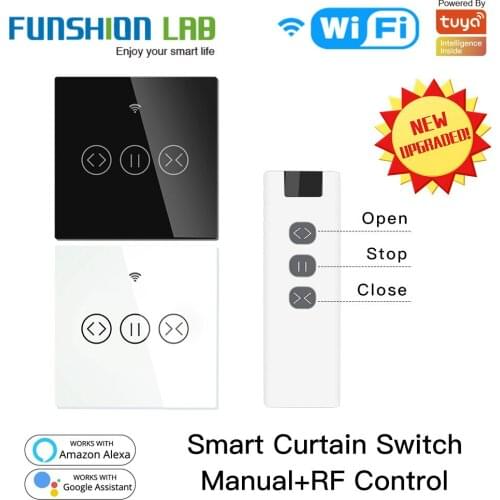 2020 WiFi RF433 Smart Touch Curtain Roller Blinds Motor Switch Tuya Smart Life App Remote Control Works with Alexa Google Home