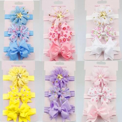3Pcs/Set Baby Girl Headbands Elastic Bowknot Hair Band Turban Kids Skinny Stretchy Flower Hairband Baby Hair Accessories