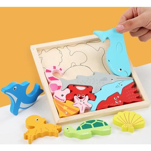 3D Puzzle Blocks Colorful Wood Three-Dimensional Jigsaw for Kids Tangram Hand Grasping Board Educational Toys